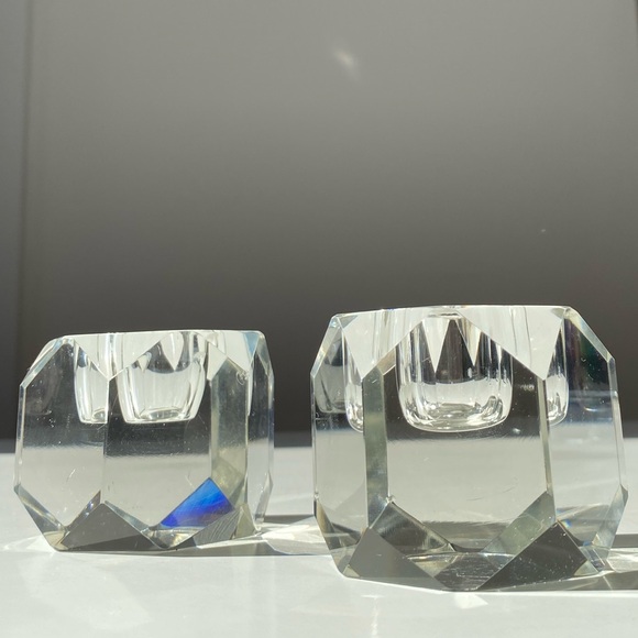 Vintage Minimalist Crystal Candle Stick Holders - MCM Set of 2